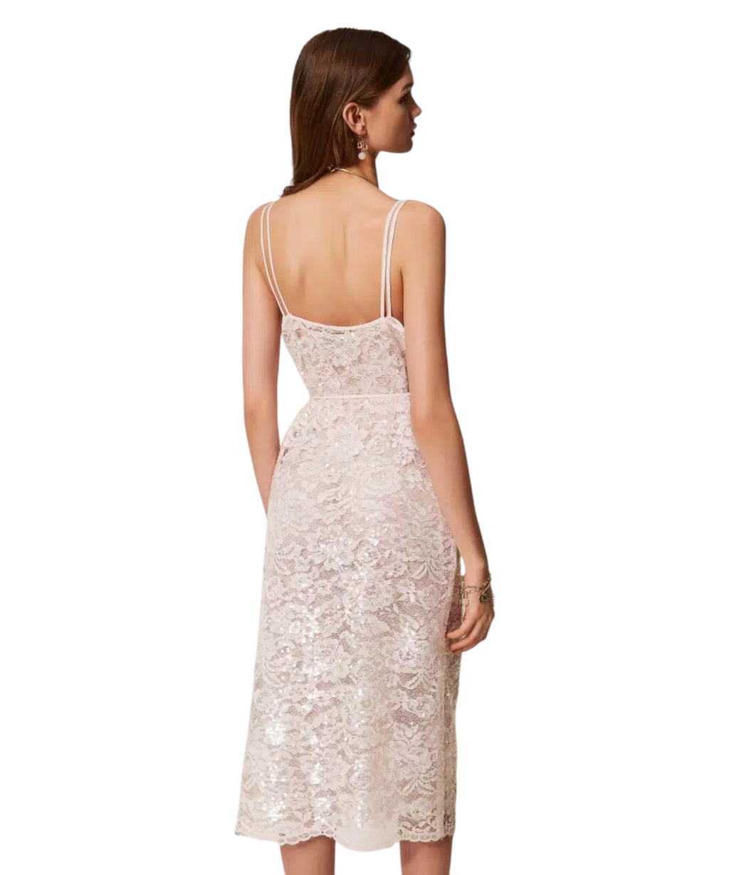 Robe Longuette en Dentelle avec Paillettes Twinset