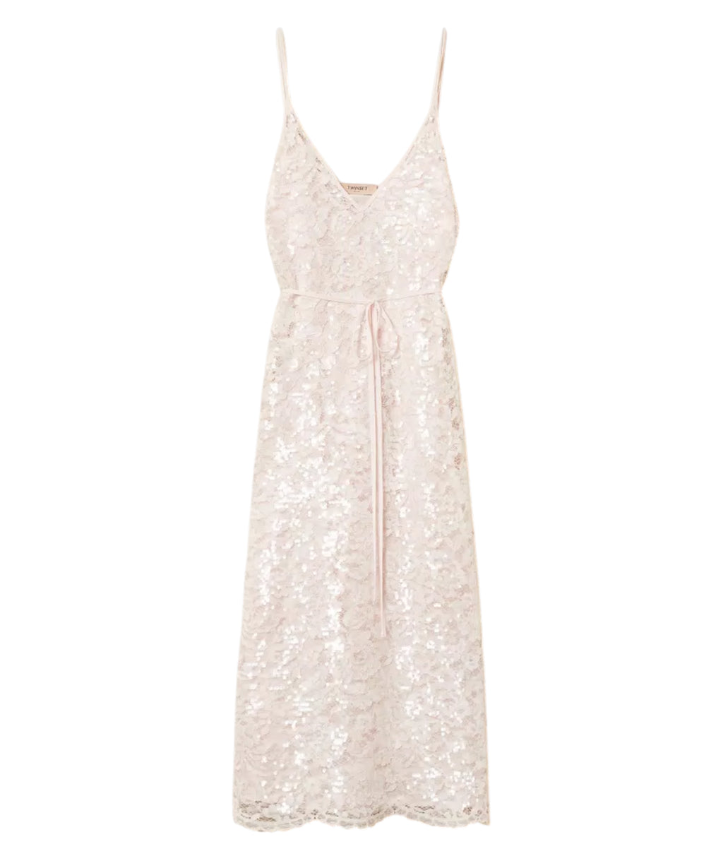 Robe Longuette en Dentelle avec Paillettes Twinset
