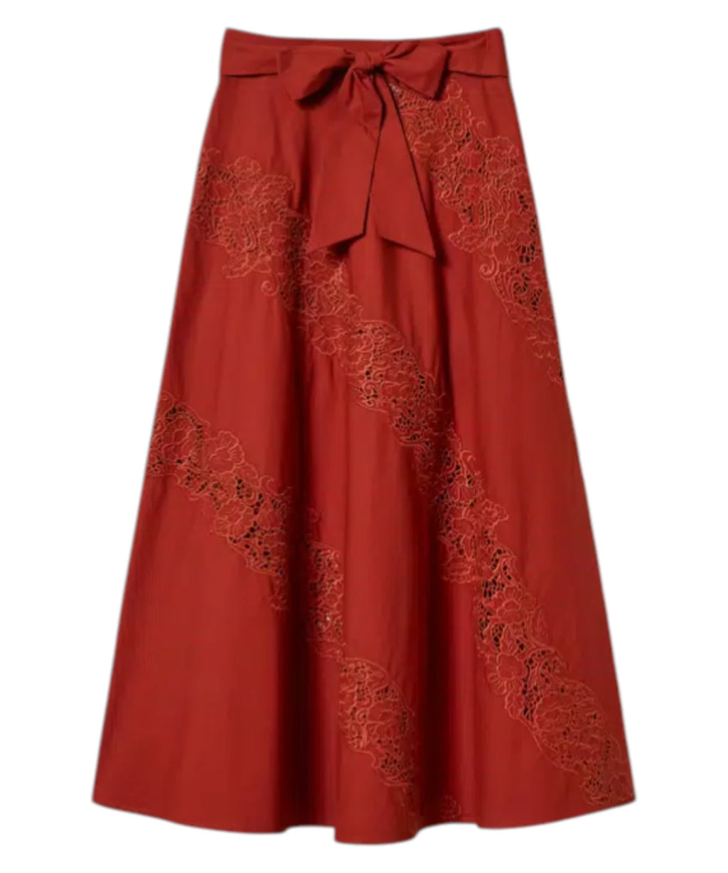 Jupe longue en coton avec broderie Sangallo