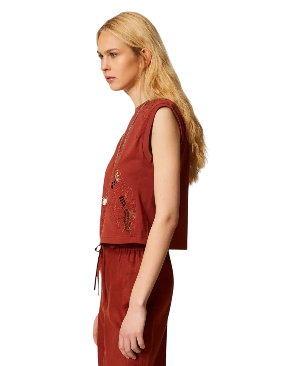 Gilet femme avec broderie sangallo Twinset
