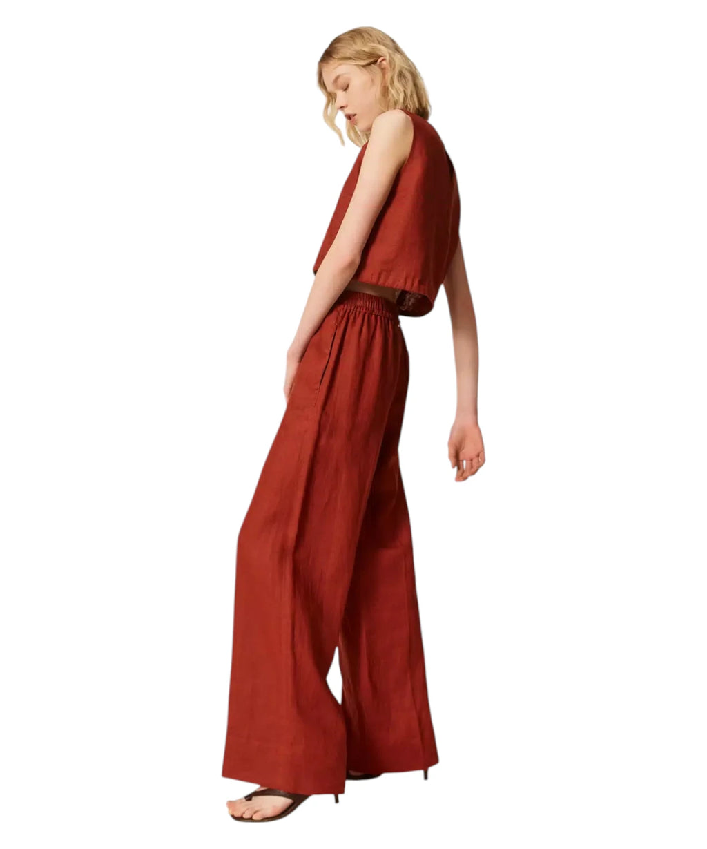 Pantalon en lin avec logo brodé Twinset