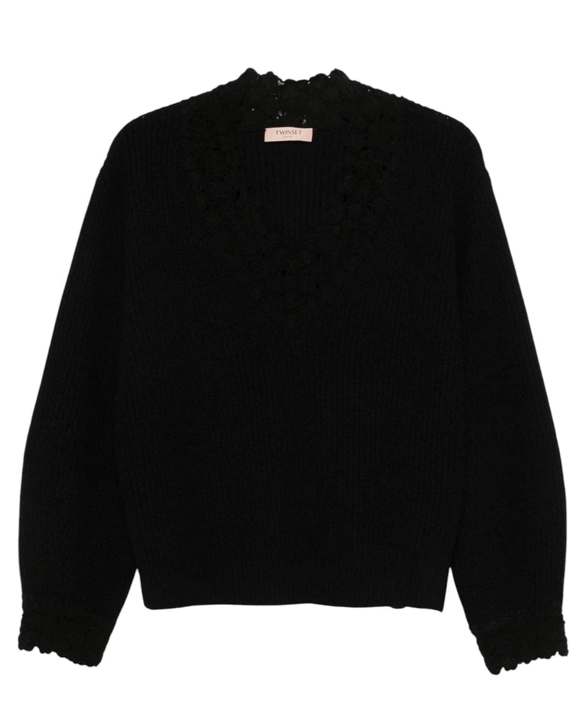 Maglia in Misto Lana con Ricamo Floreale a Crochet-Twinset-Maglieria-Vittorio Citro Boutique