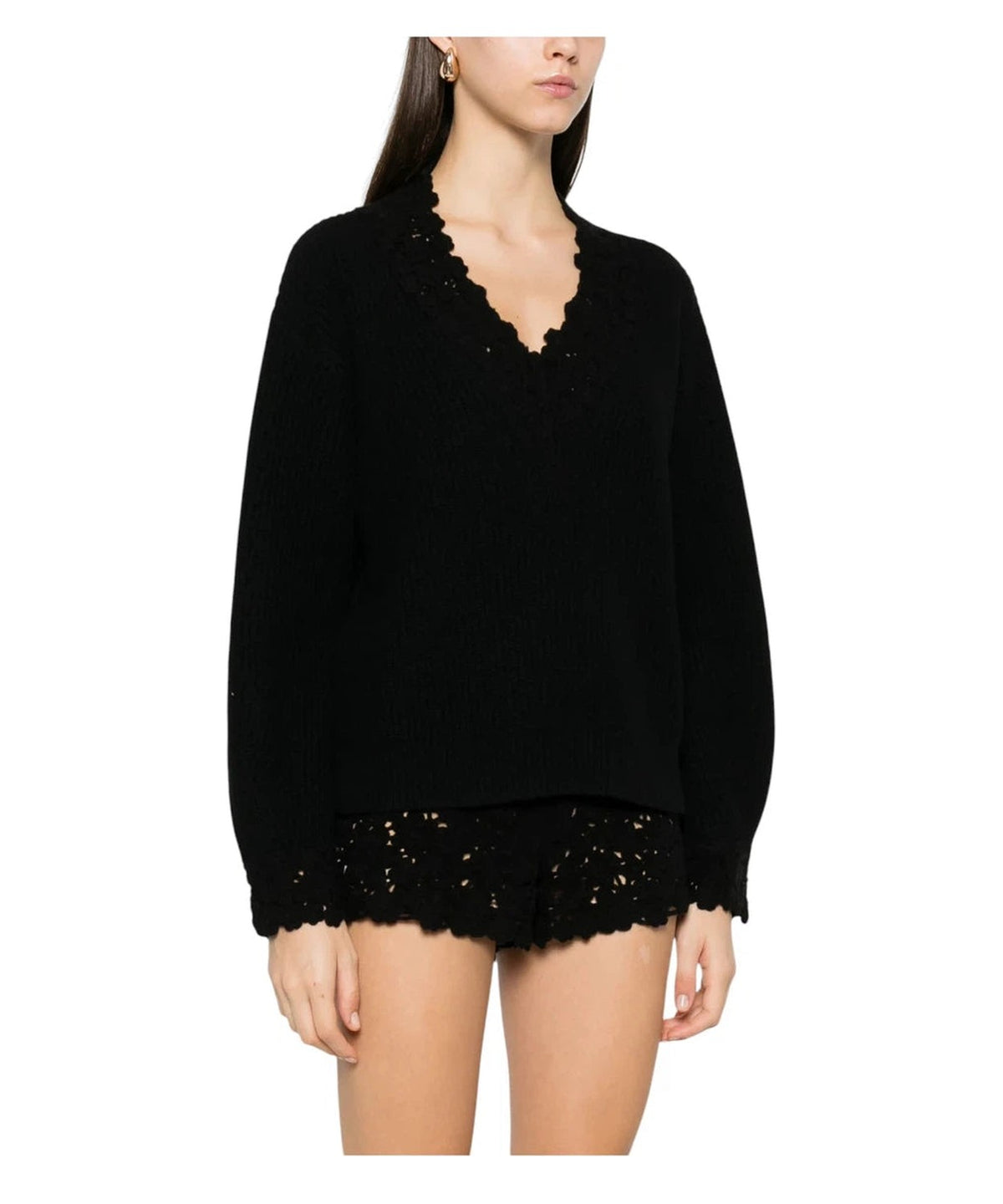 Maglia in Misto Lana con Ricamo Floreale a Crochet-Twinset-Maglieria-Vittorio Citro Boutique