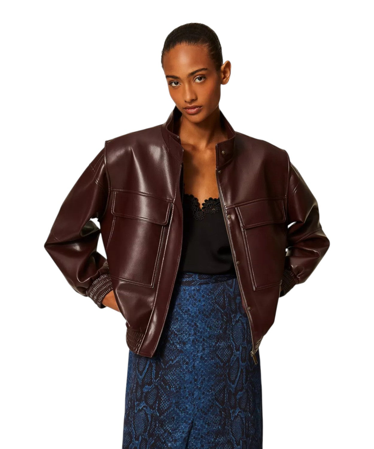 Bomber Twinset Donna Effetto Pelle con Tasche