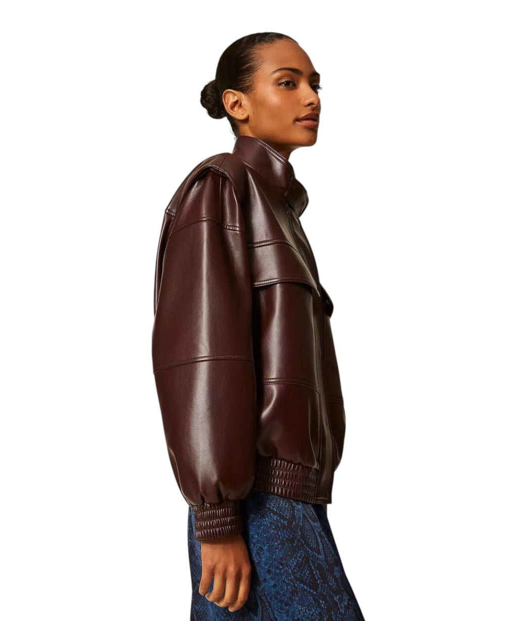 Bomber Twinset Donna Effetto Pelle con Tasche