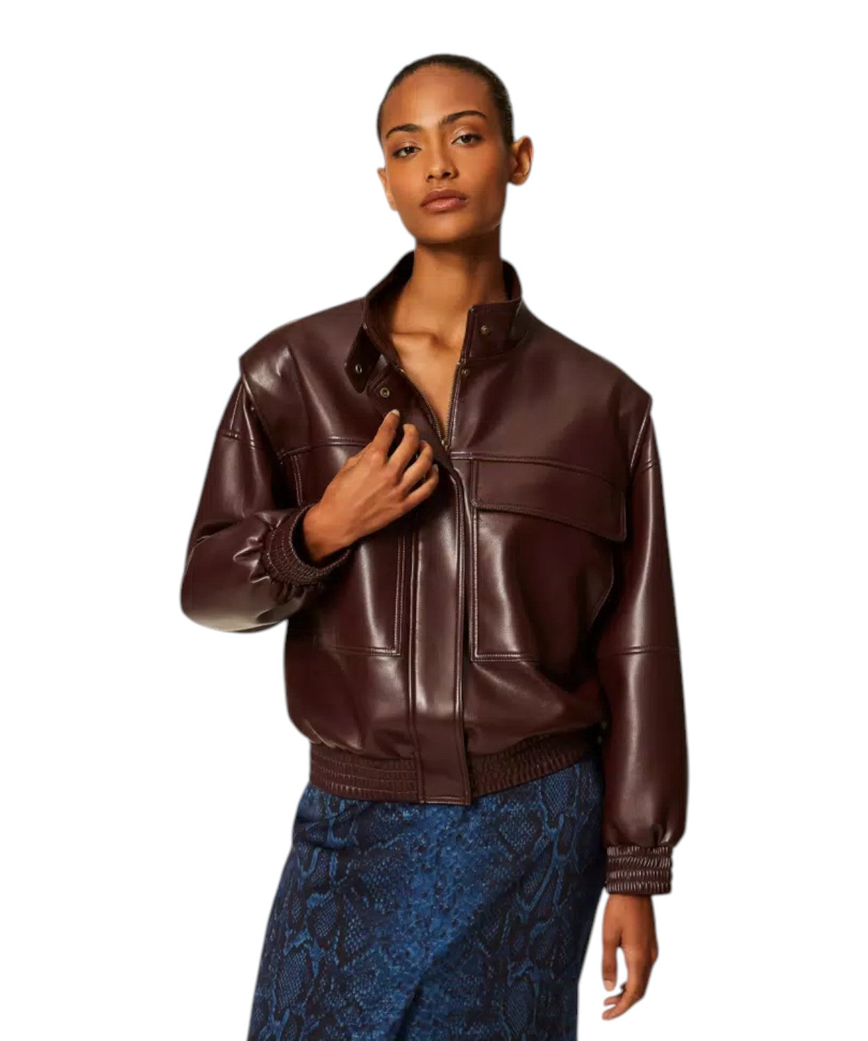 Bomber Twinset Donna Effetto Pelle con Tasche