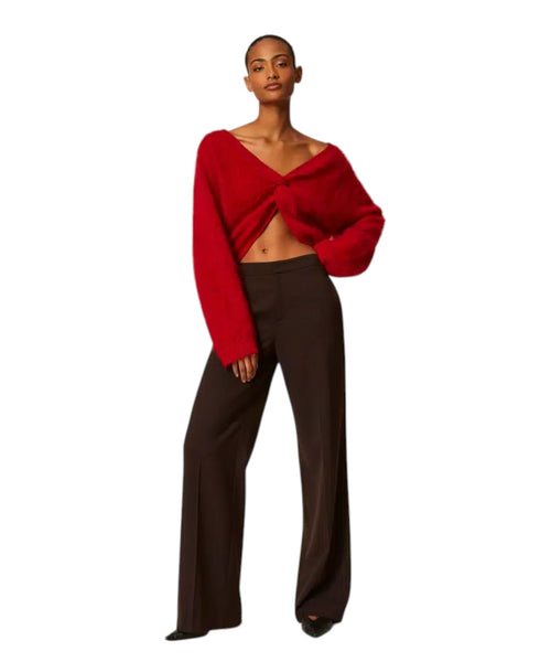 Twinset Pantaloni Donna Raso Opaco Lana e Viscosa