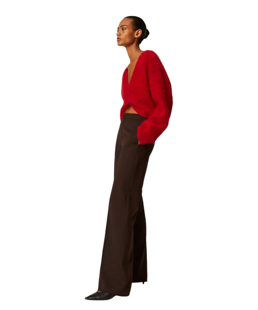 Twinset Pantaloni Donna Raso Opaco Lana e Viscosa