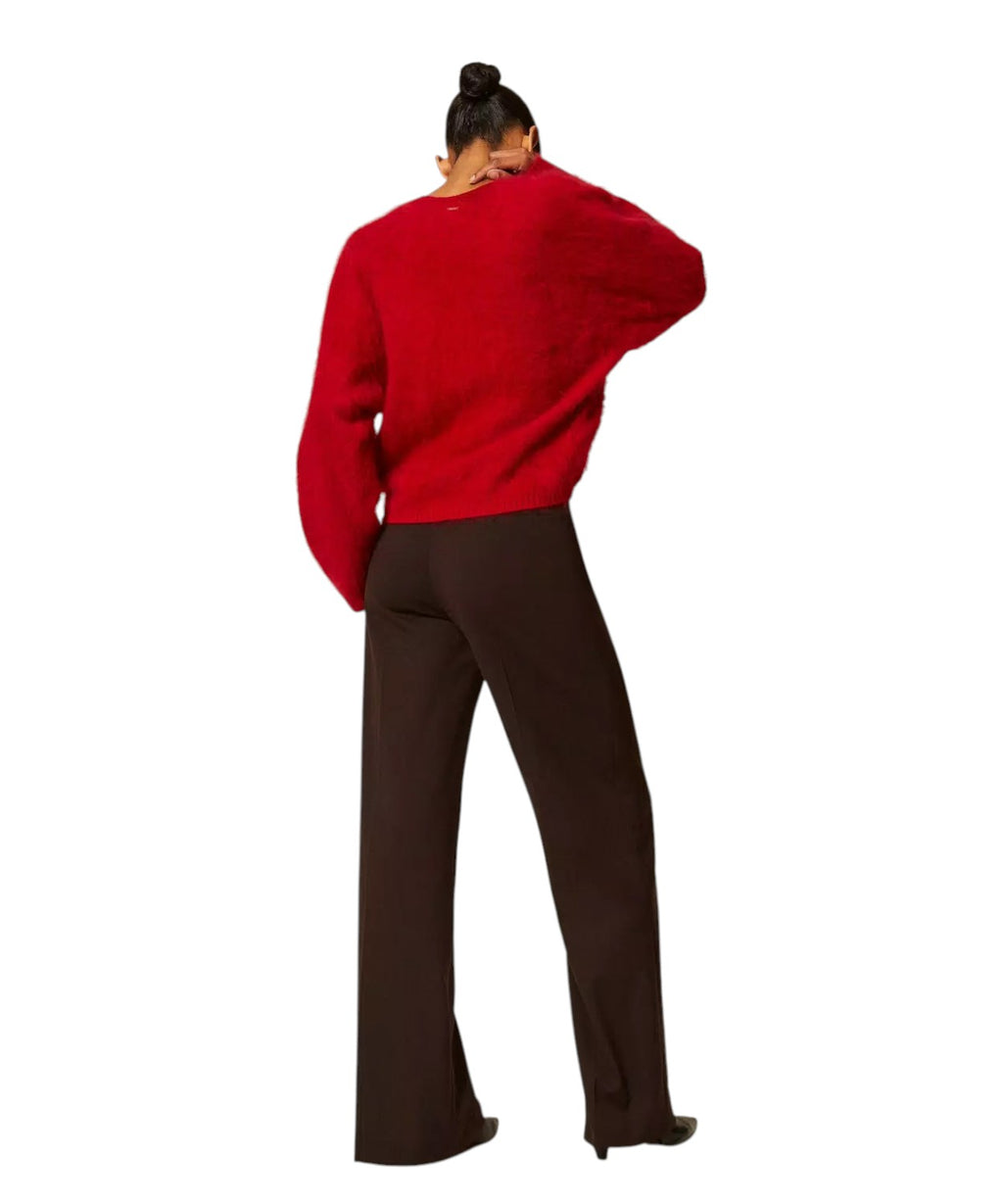 Twinset Pantaloni Donna Raso Opaco Lana e Viscosa