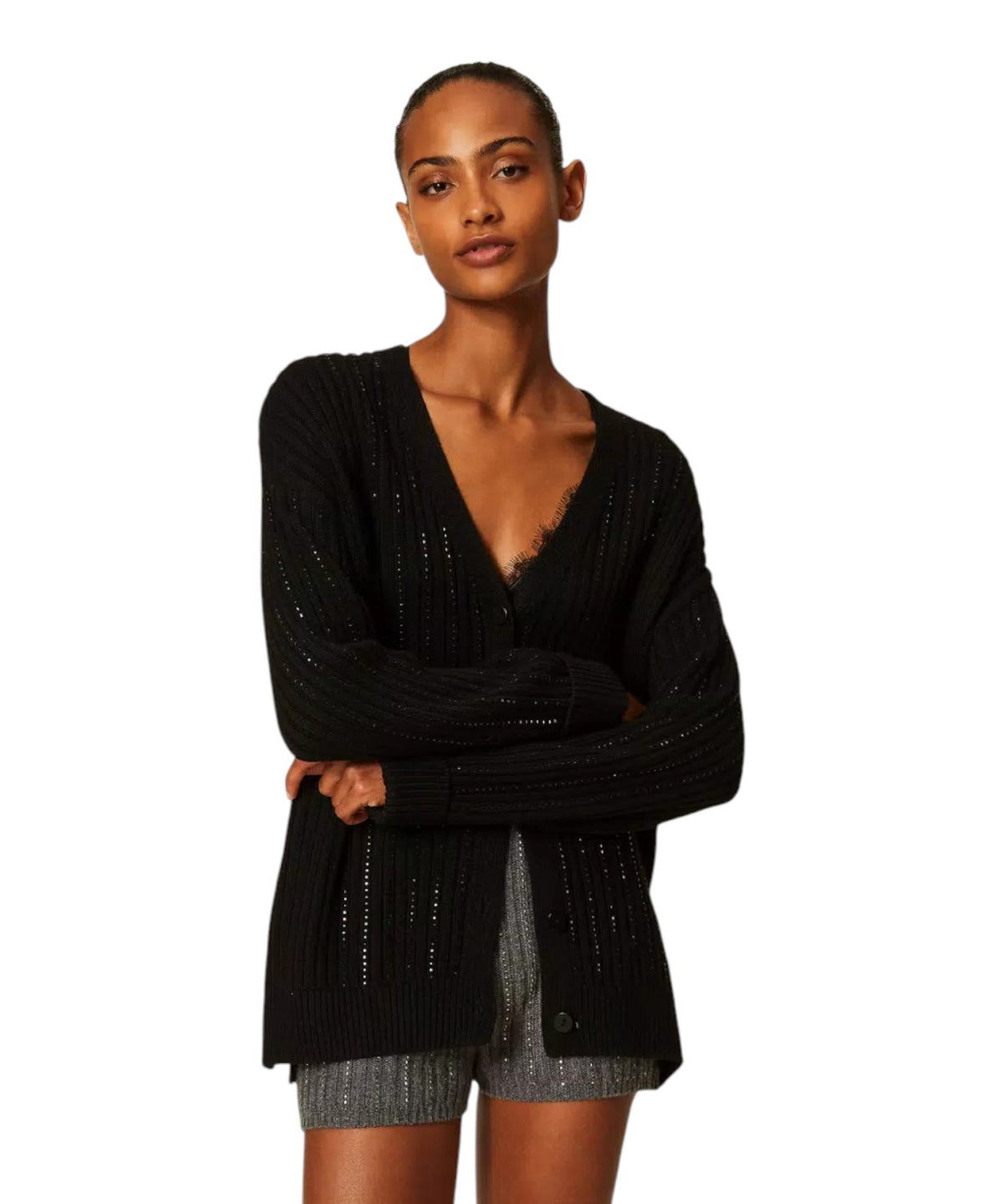 Cardigan femme en mélange de laine avec strass