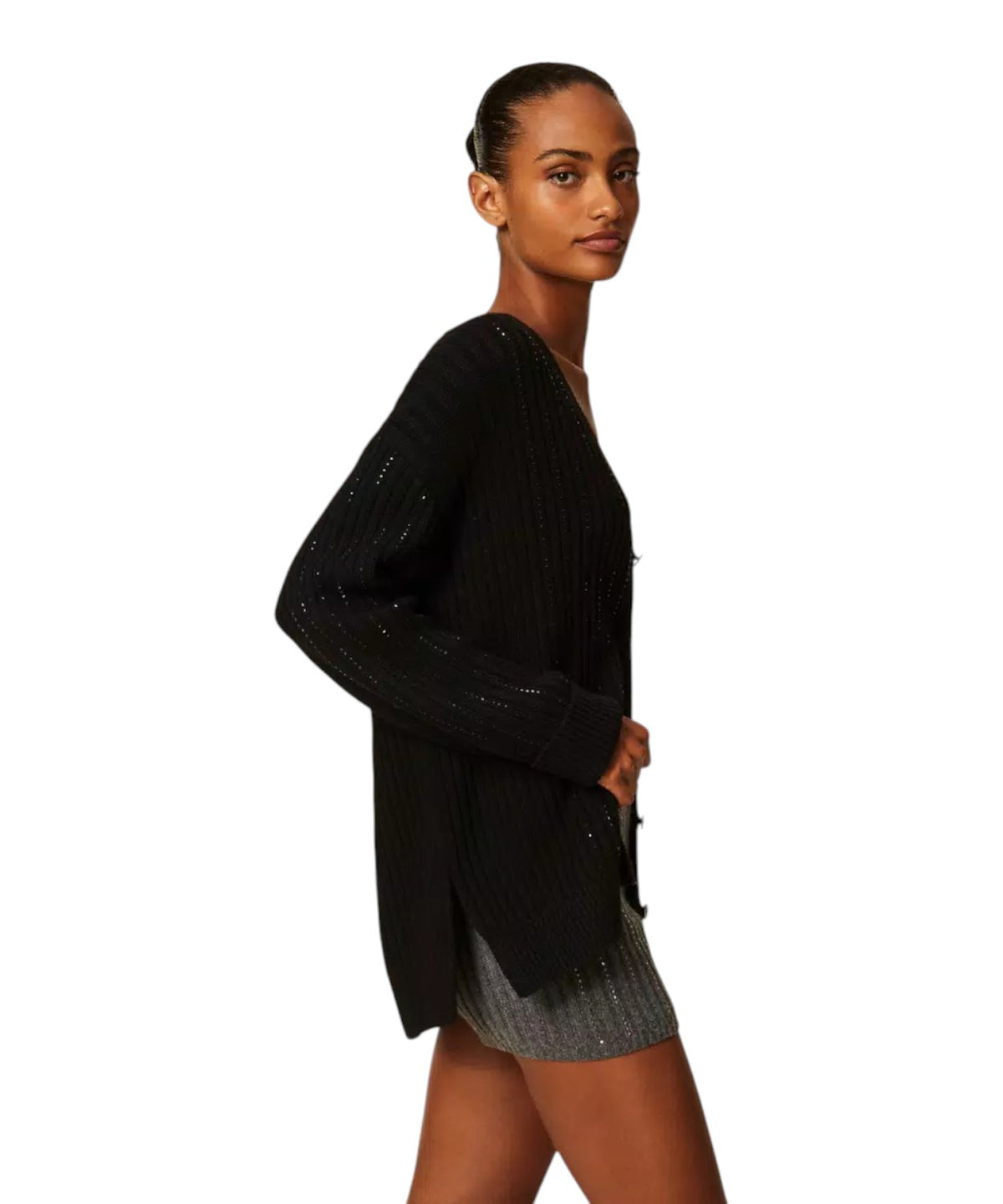 Cardigan femme en mélange de laine avec strass