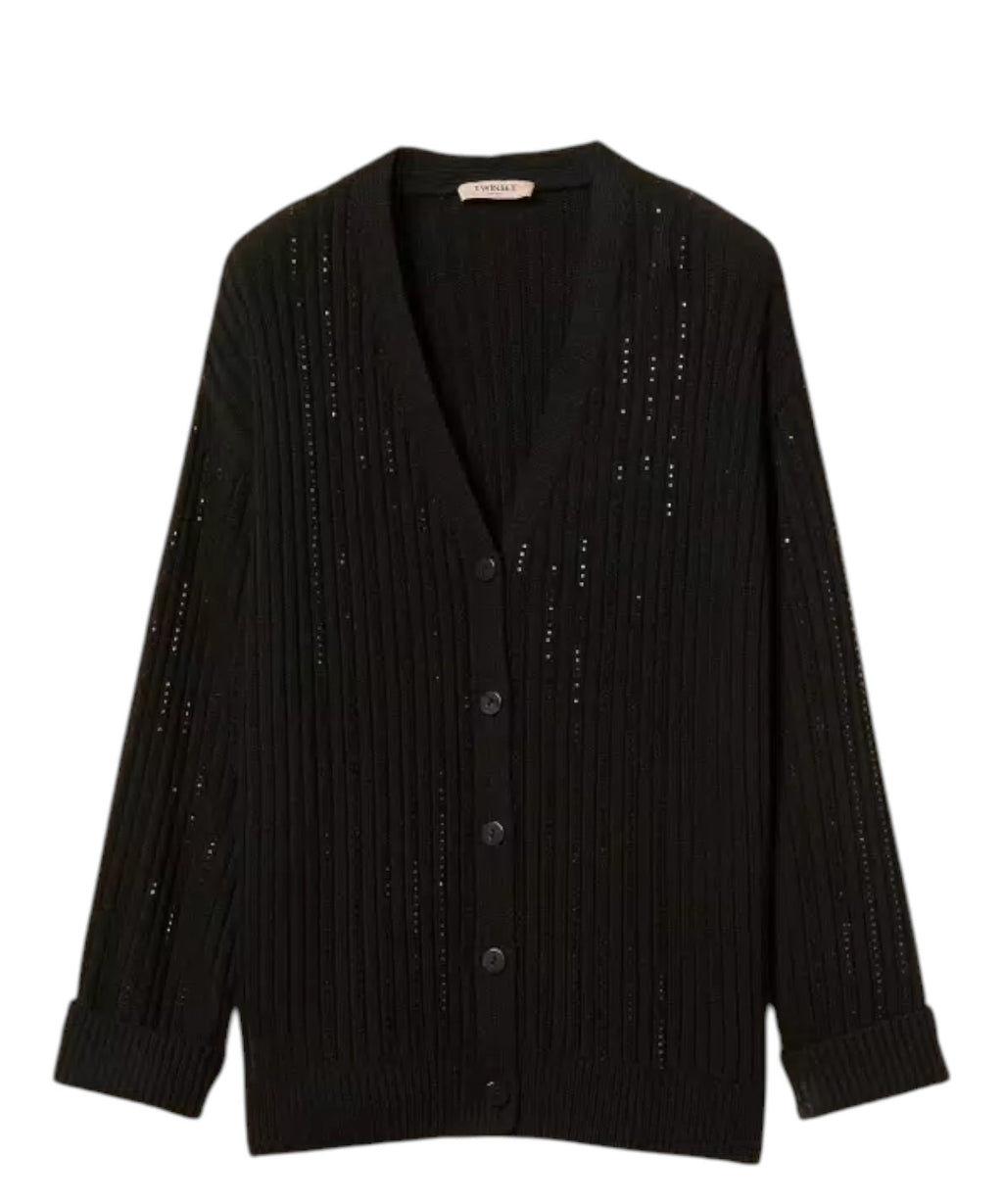 Cardigan femme en mélange de laine avec strass