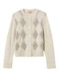 Cardigan pour femme en jacquard à losanges avec paillettes, mélange d’alpaga