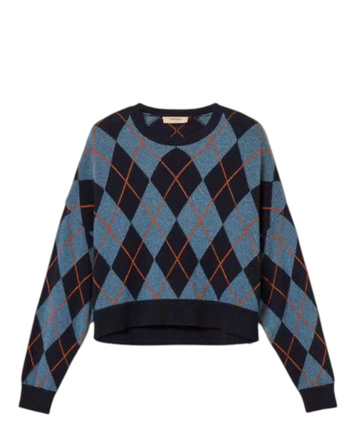 Pull femme jacquard à losanges en mélange de laine et cachemire