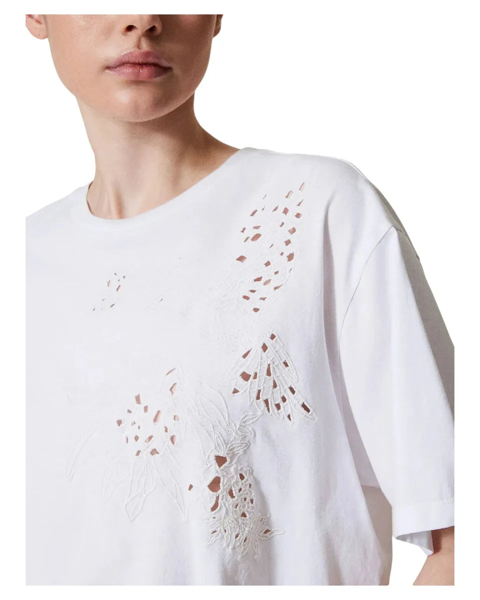 T-shirt bianca con ricamo-T-shirt-Twinset-Vittorio Citro Boutique