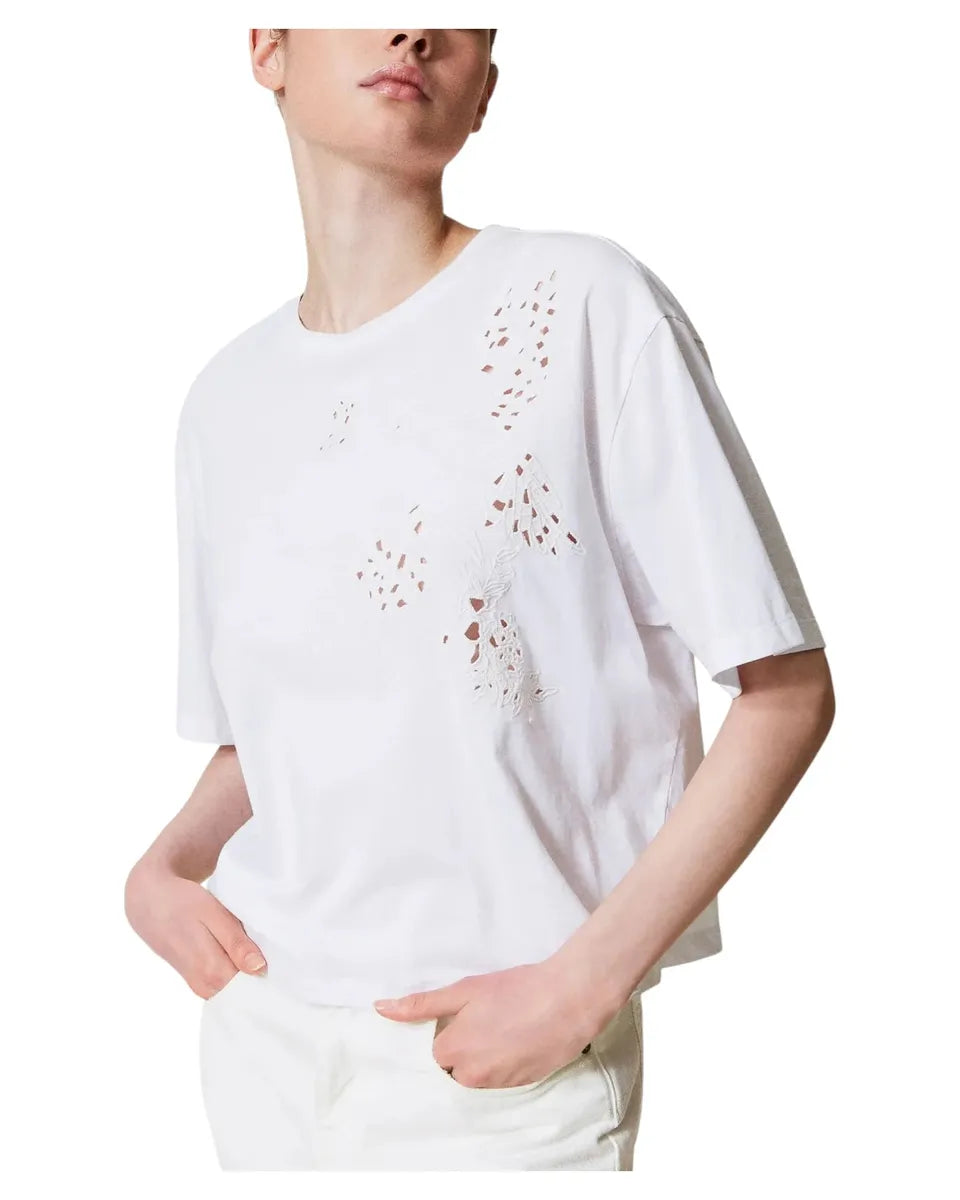 T-shirt bianca con ricamo-T-shirt-Twinset-Vittorio Citro Boutique