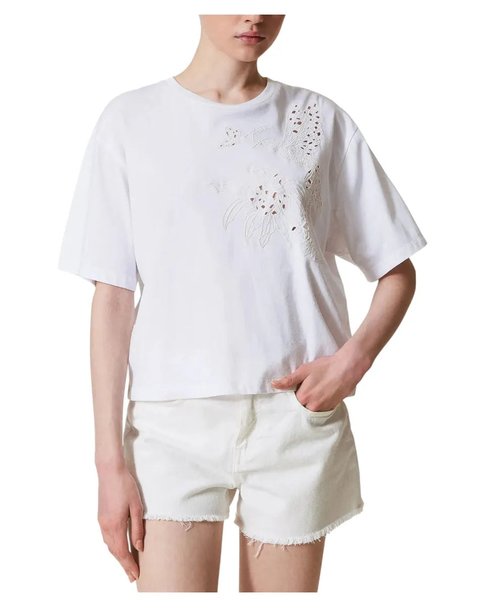 T-shirt bianca con ricamo-T-shirt-Twinset-Vittorio Citro Boutique