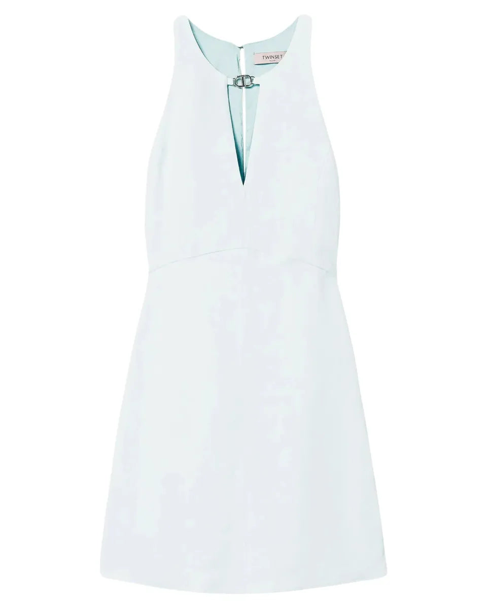 Abito corto svasato in misto lino Water Green con cinturino Oval T-Twinset-Abiti-Vittorio Citro Boutique