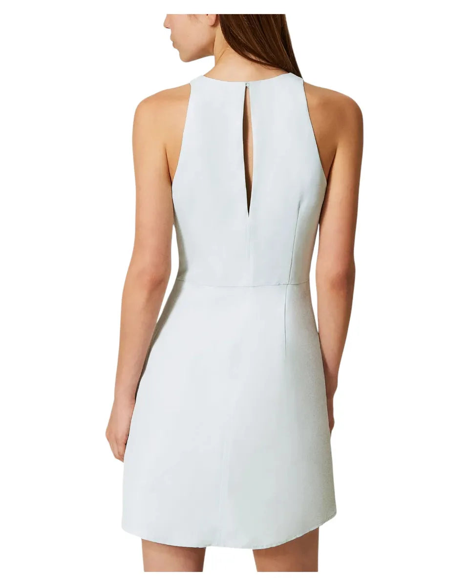 Abito corto svasato in misto lino Water Green con cinturino Oval T-Twinset-Abiti-Vittorio Citro Boutique