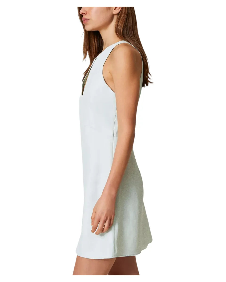 Abito corto svasato in misto lino Water Green con cinturino Oval T-Twinset-Abiti-Vittorio Citro Boutique