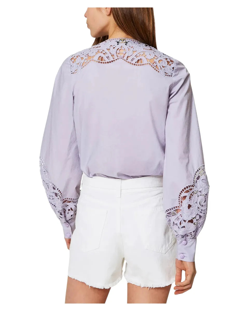 Camicia in popeline di cotone con ricami sangallo-Twinset-Camicie-Vittorio Citro Boutique