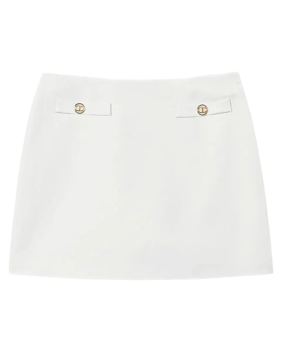 Minigonna svasata in misto lino Water Green con bottoni Oval T-Twinset-Gonne-Vittorio Citro Boutique