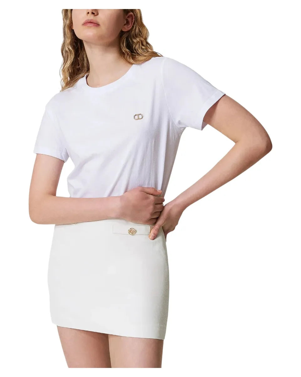 Minigonna svasata in misto lino Water Green con bottoni Oval T-Twinset-Gonne-Vittorio Citro Boutique