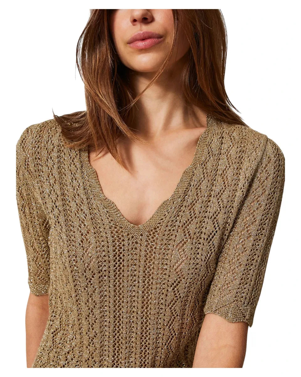 Maglia in lurex con lavorazione geometrica-Twinset-Maglieria-Vittorio Citro Boutique