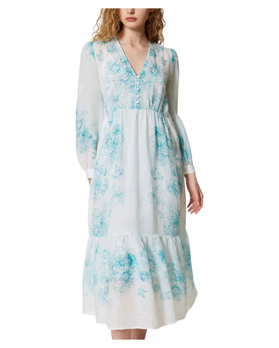 Abito lungo in ramiè con stampa floreale-Twinset-Abiti-Vittorio Citro Boutique