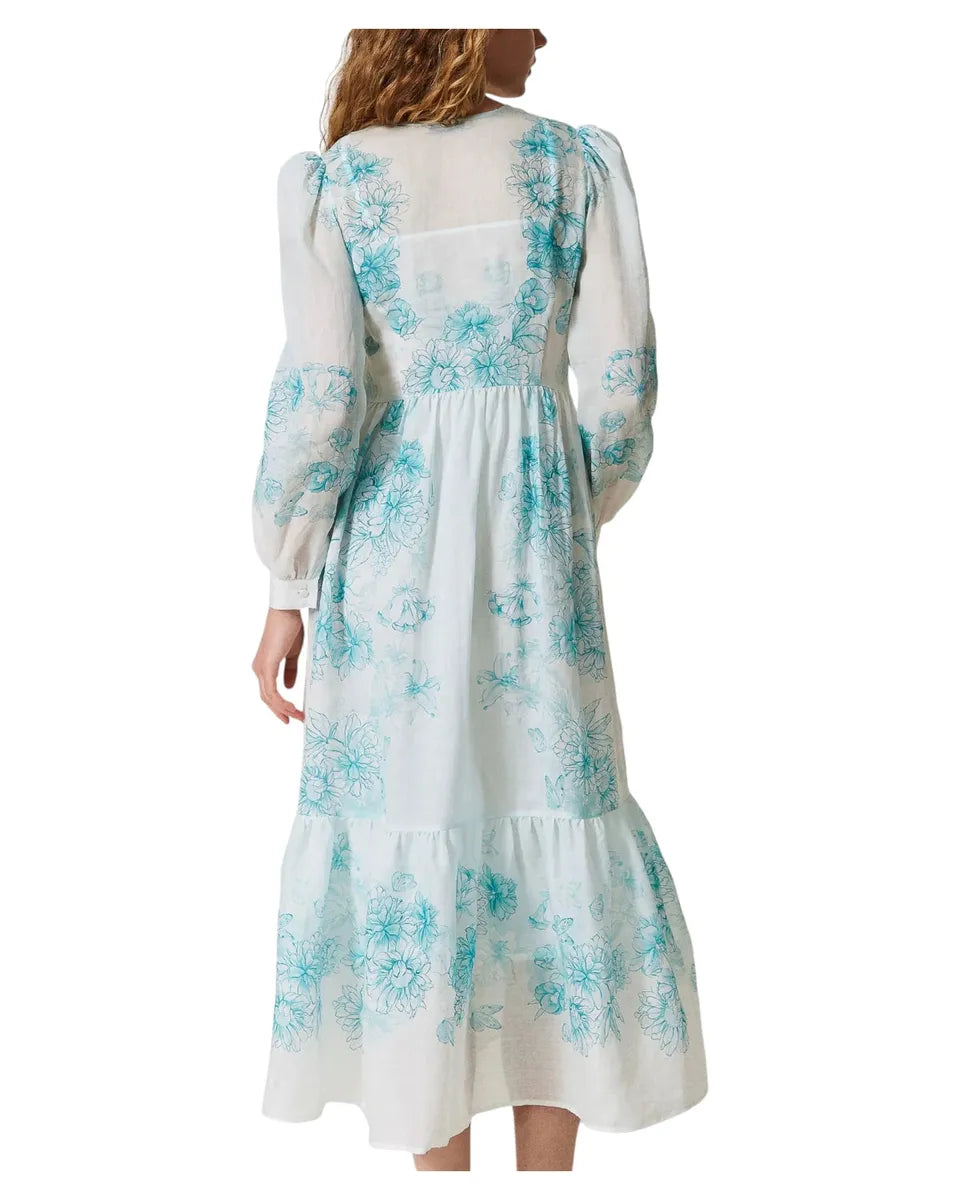 Abito lungo in ramiè con stampa floreale-Twinset-Abiti-Vittorio Citro Boutique