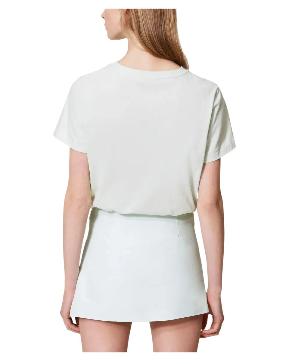 Minigonna svasata in misto lino Water Green con bottoni Oval T-Twinset-Gonne-Vittorio Citro Boutique