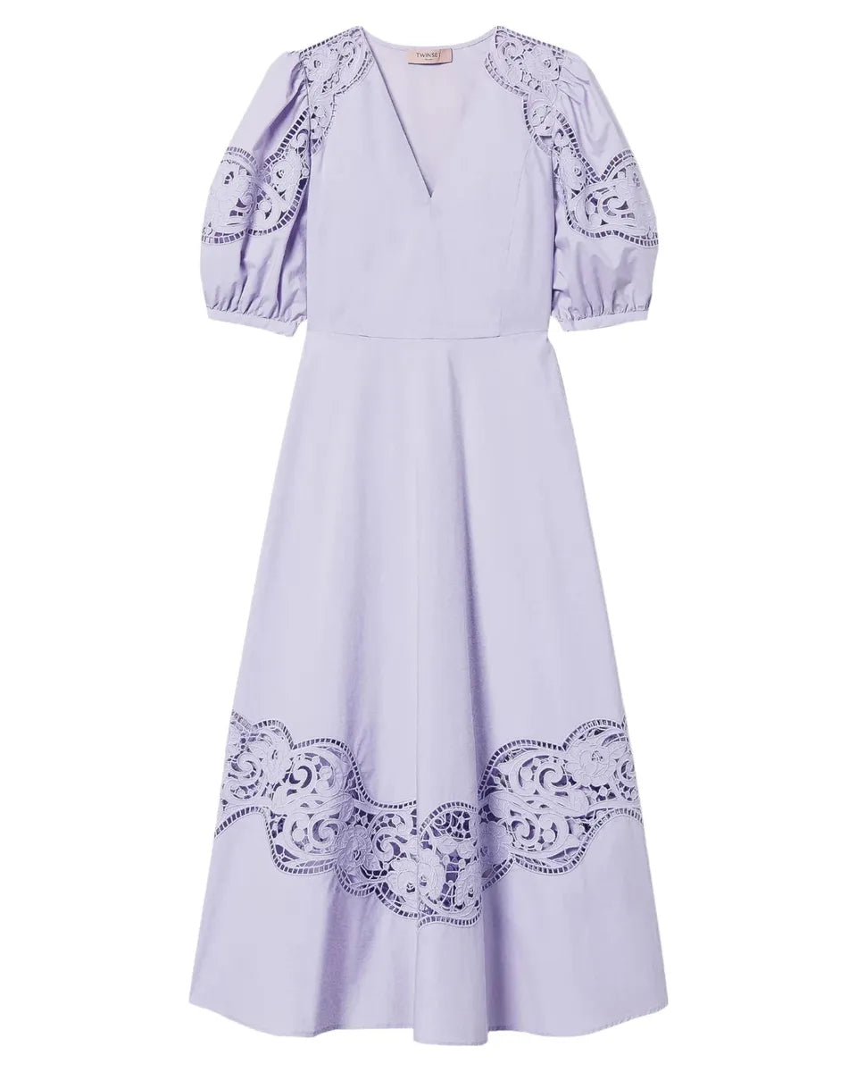 Abito lungo in popeline di cotone con ricami sangallo-Twinset-Abiti-Vittorio Citro Boutique