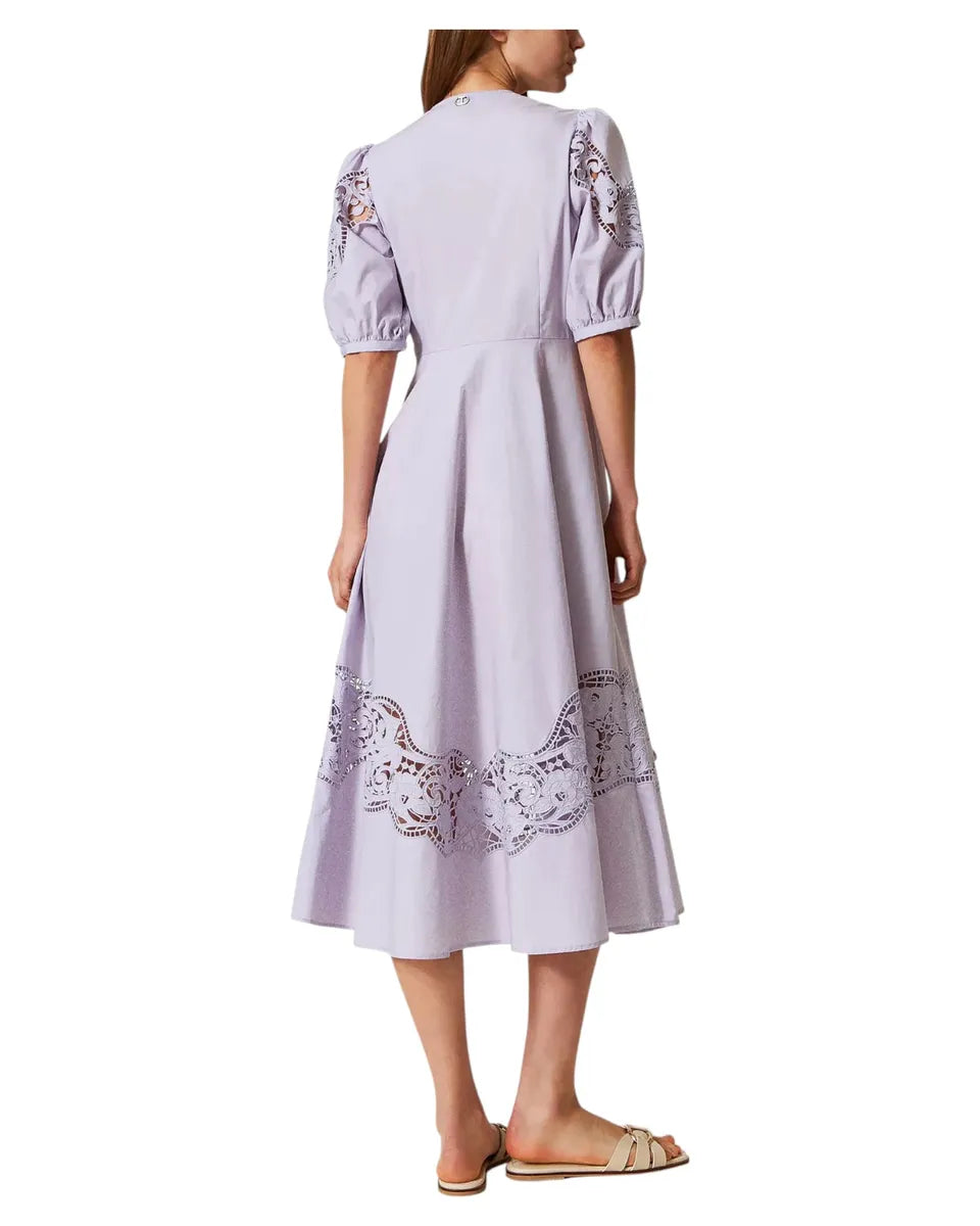 Abito lungo in popeline di cotone con ricami sangallo-Twinset-Abiti-Vittorio Citro Boutique