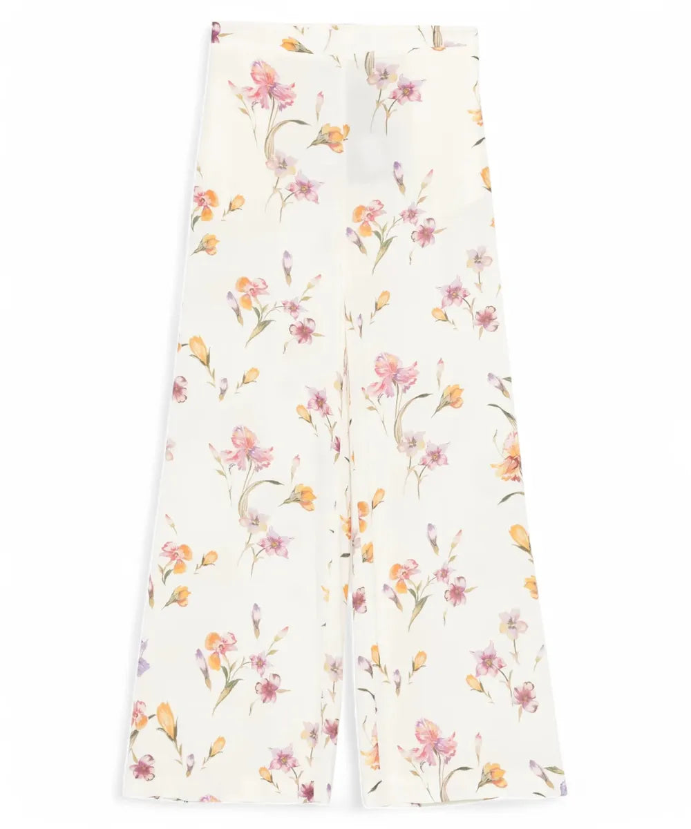 Pantaloni Palazzo in Crêpe de Chine Floreale-Twinset-Pantaloni-Vittorio Citro Boutique