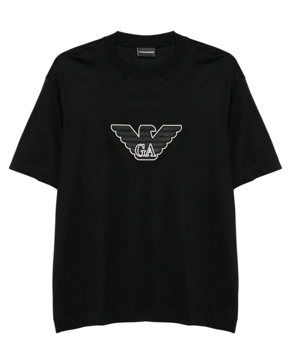 T-shirt Emporio Armani Nera con Logo Ricamato-Emporio Armani-T-shirt-Vittorio Citro Boutique