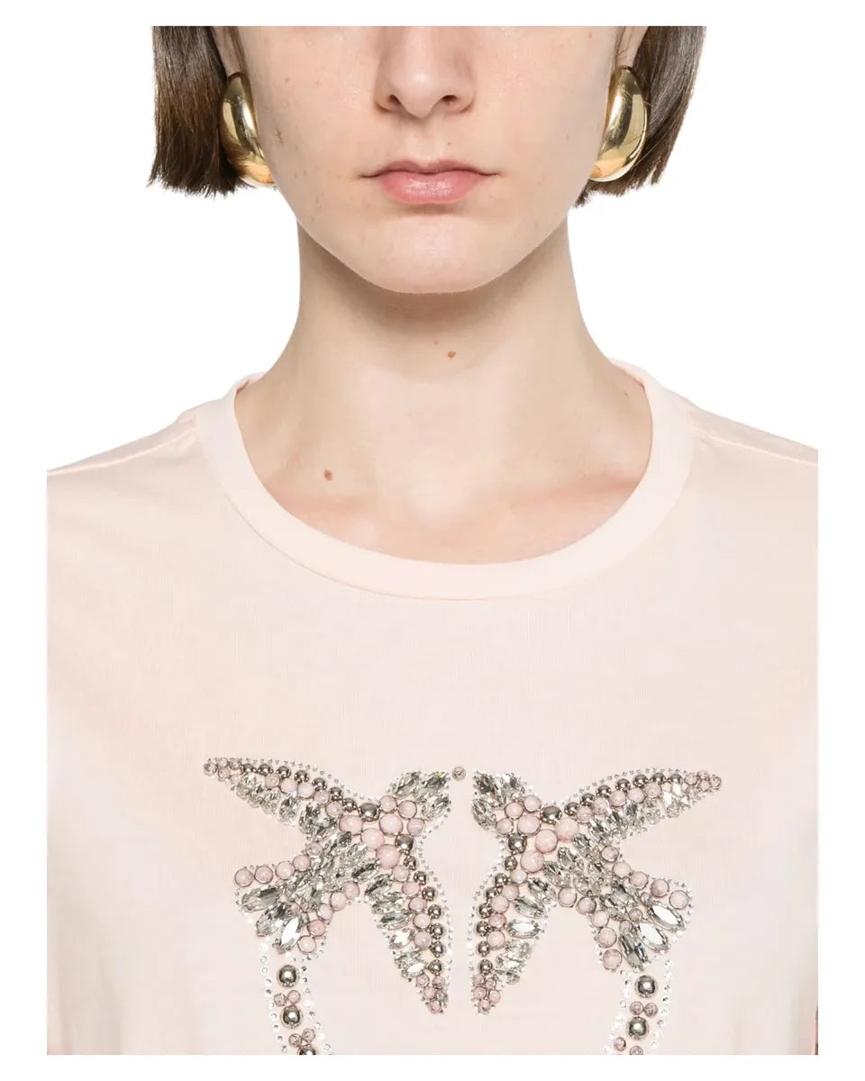 T-shirt con logo Love Birds in cristalli-Pinko-T-shirt-Vittorio Citro Boutique