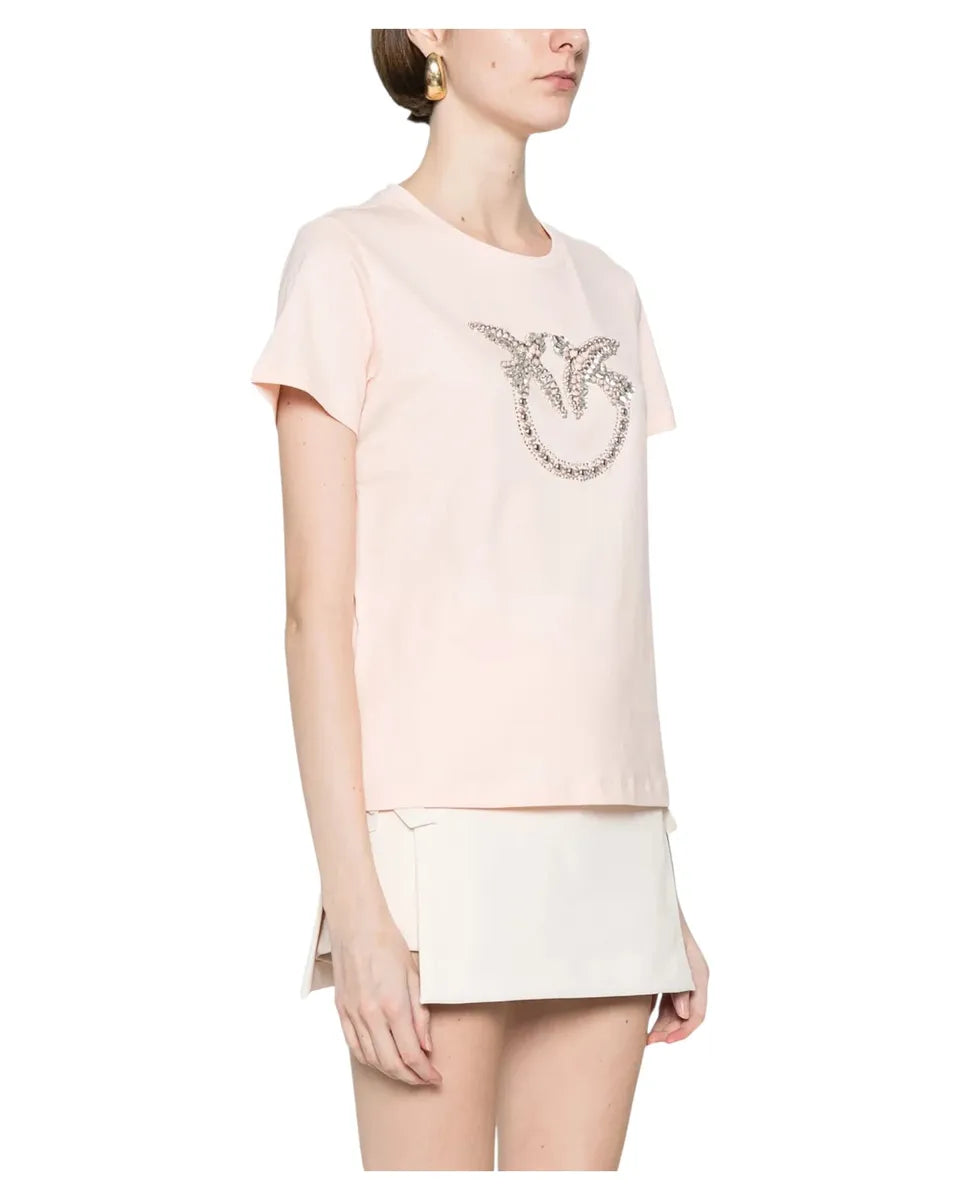T-shirt con logo Love Birds in cristalli-Pinko-T-shirt-Vittorio Citro Boutique