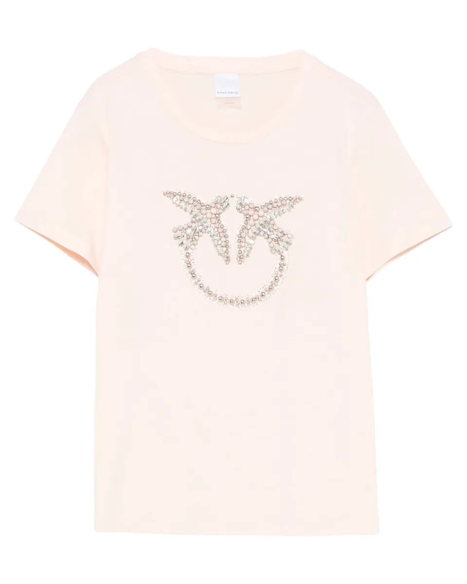 T-shirt con logo Love Birds in cristalli-Pinko-T-shirt-Vittorio Citro Boutique