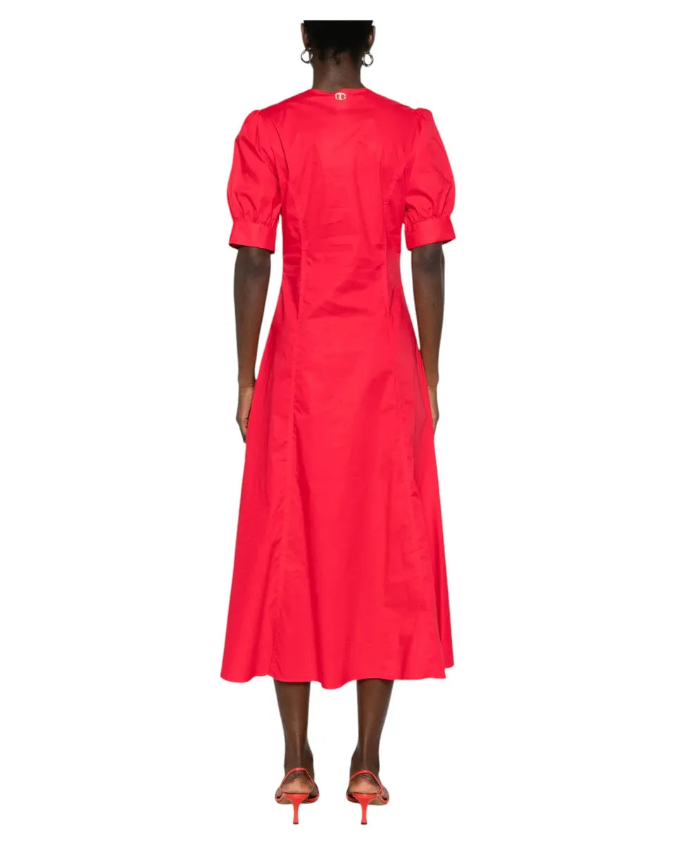 Abito midi svasato in cotone rosso papavero-Twinset-Abiti-Vittorio Citro Boutique
