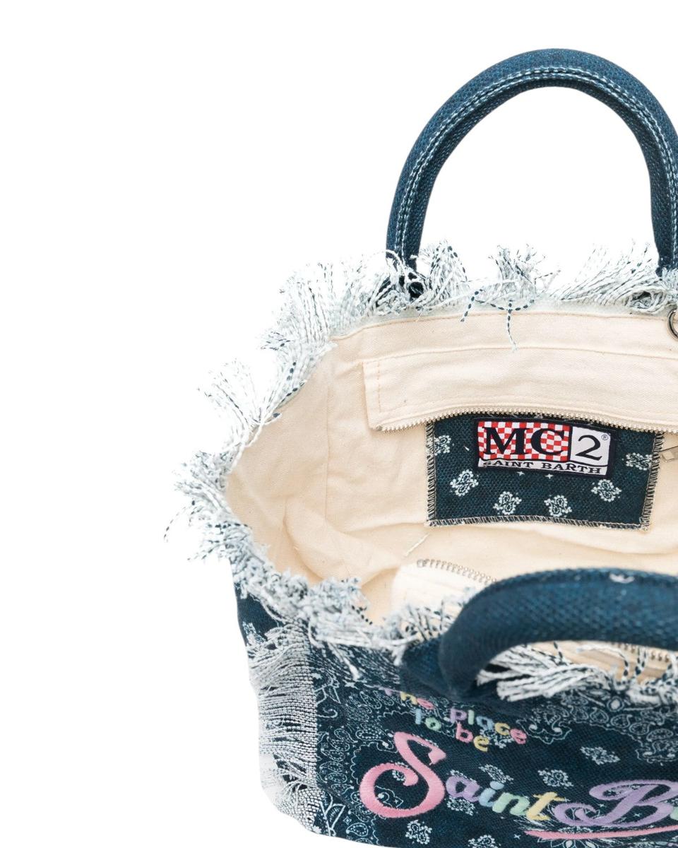 Borsa tote Colette blu navy in cotone con tracolla regolabile-Mc2 Saint Barth-Borse a mano-Vittorio Citro Boutique