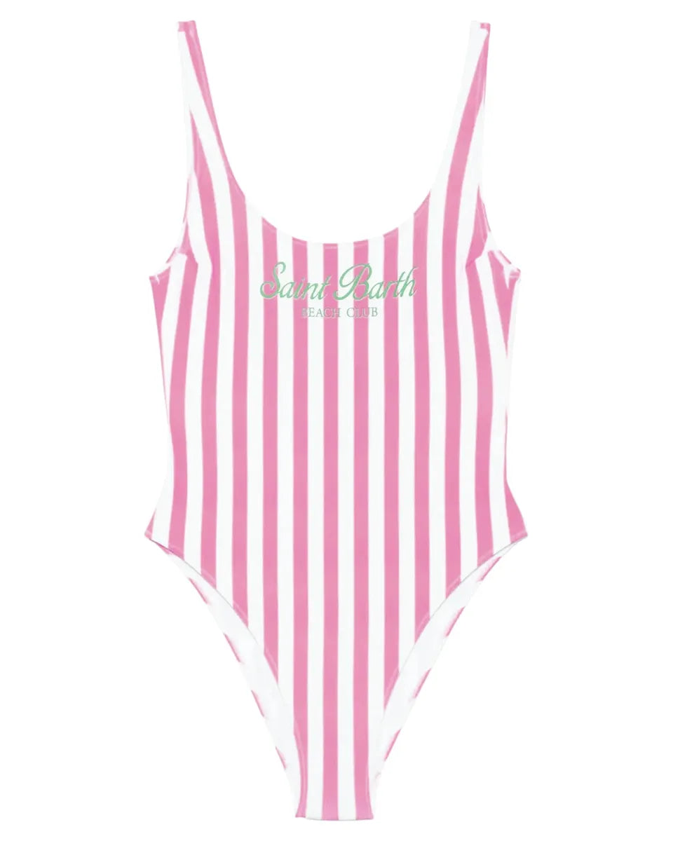Costume Intero Lora Saint Barth a Righe Azzurre con Scollo Profondo-Costumi da bagno-Mc2 Saint Barth-Vittorio Citro Boutique