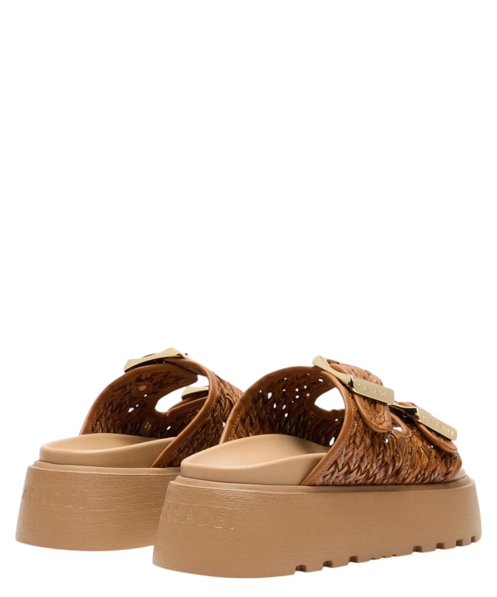 Suncity Birky Slide Femme Tressé en Havane