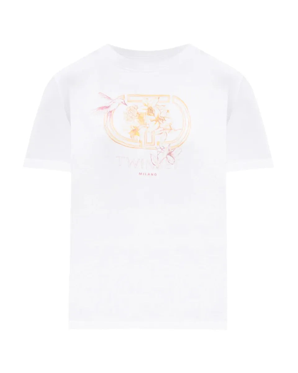 T-shirt bianca in cotone con stampa illustrata-Twinset-T-shirt-Vittorio Citro Boutique