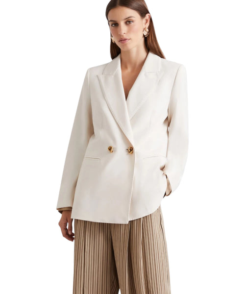 Blazer croisé en toile stretch avec boutons métalliques