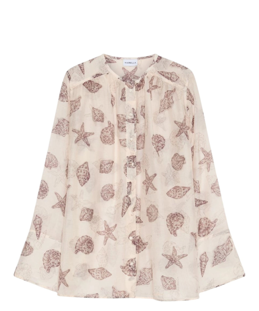 Chemise en voile de soie femme avec boutons recouverts