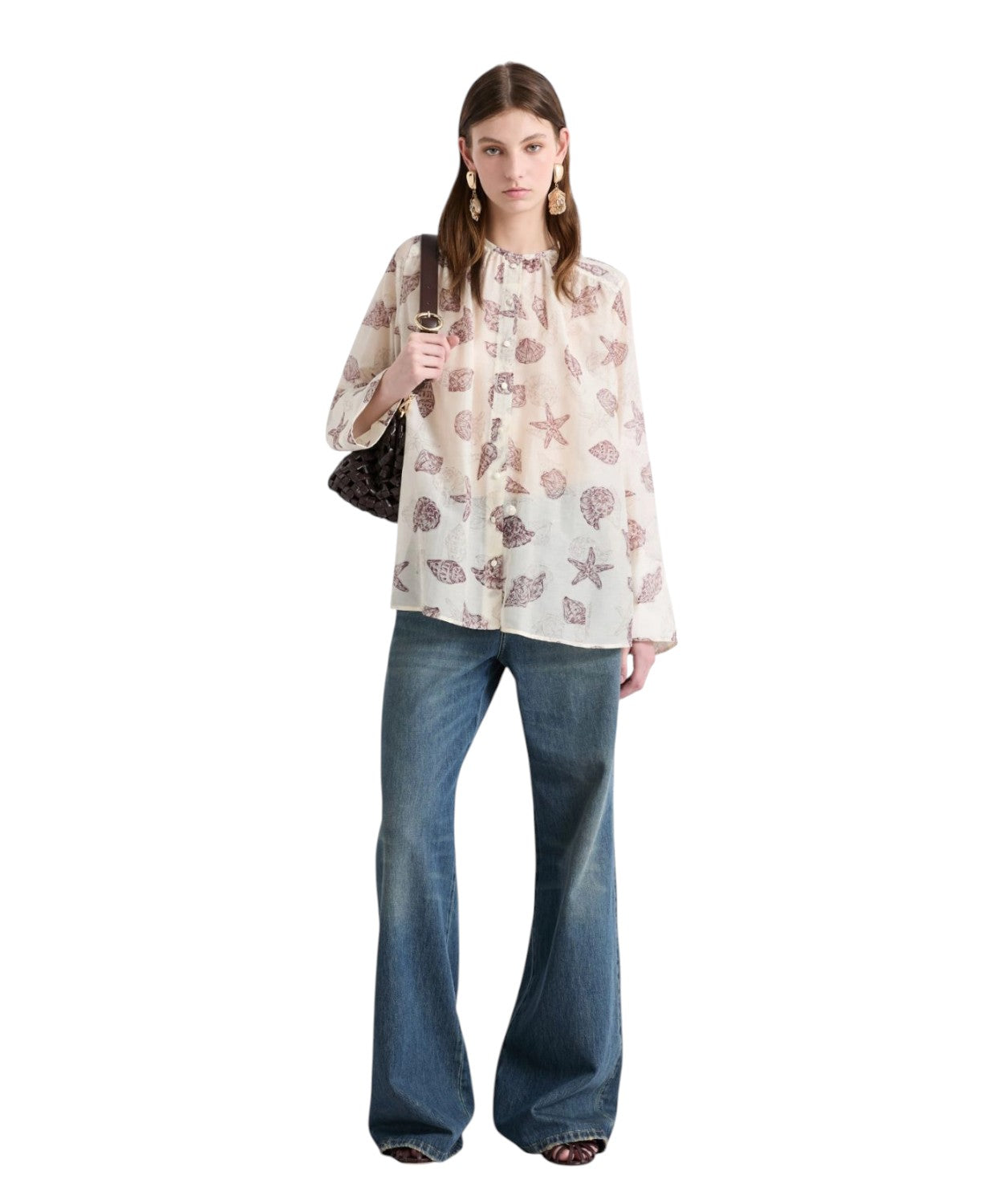 Chemise en voile de soie femme avec boutons recouverts