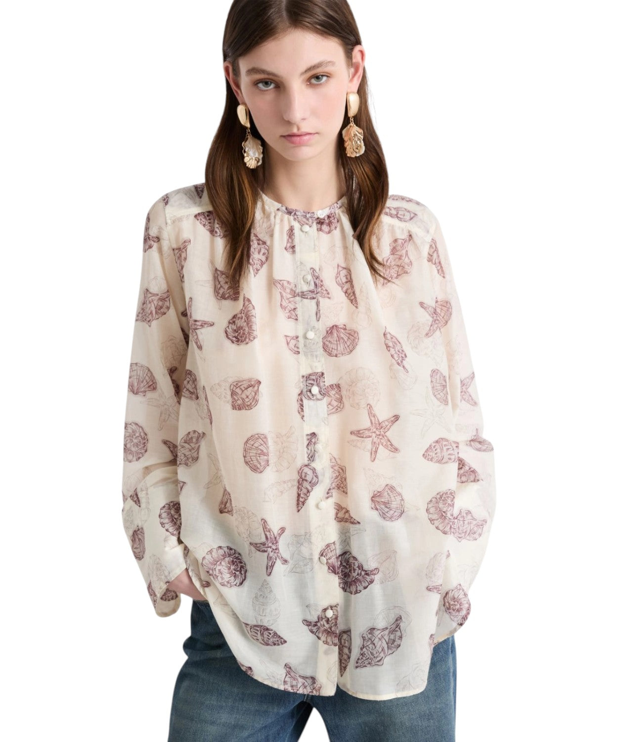 Chemise en voile de soie femme avec boutons recouverts