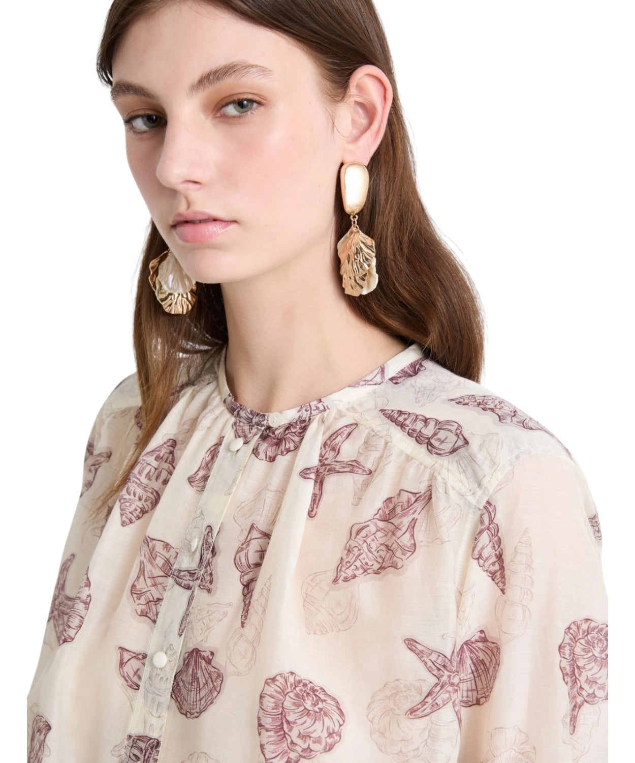 Chemise en voile de soie femme avec boutons recouverts