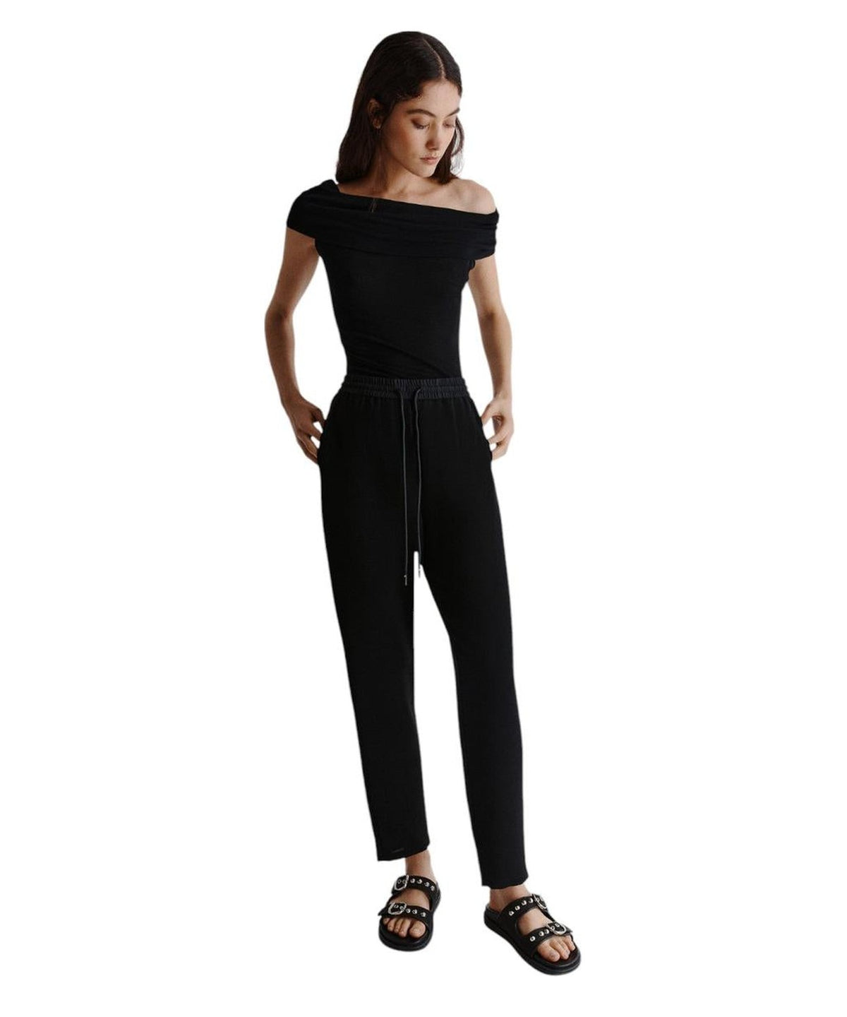 Jogger Fluidi in Triacetato con Coulisse in Seta-Marella-Pantaloni-Vittorio Citro Boutique