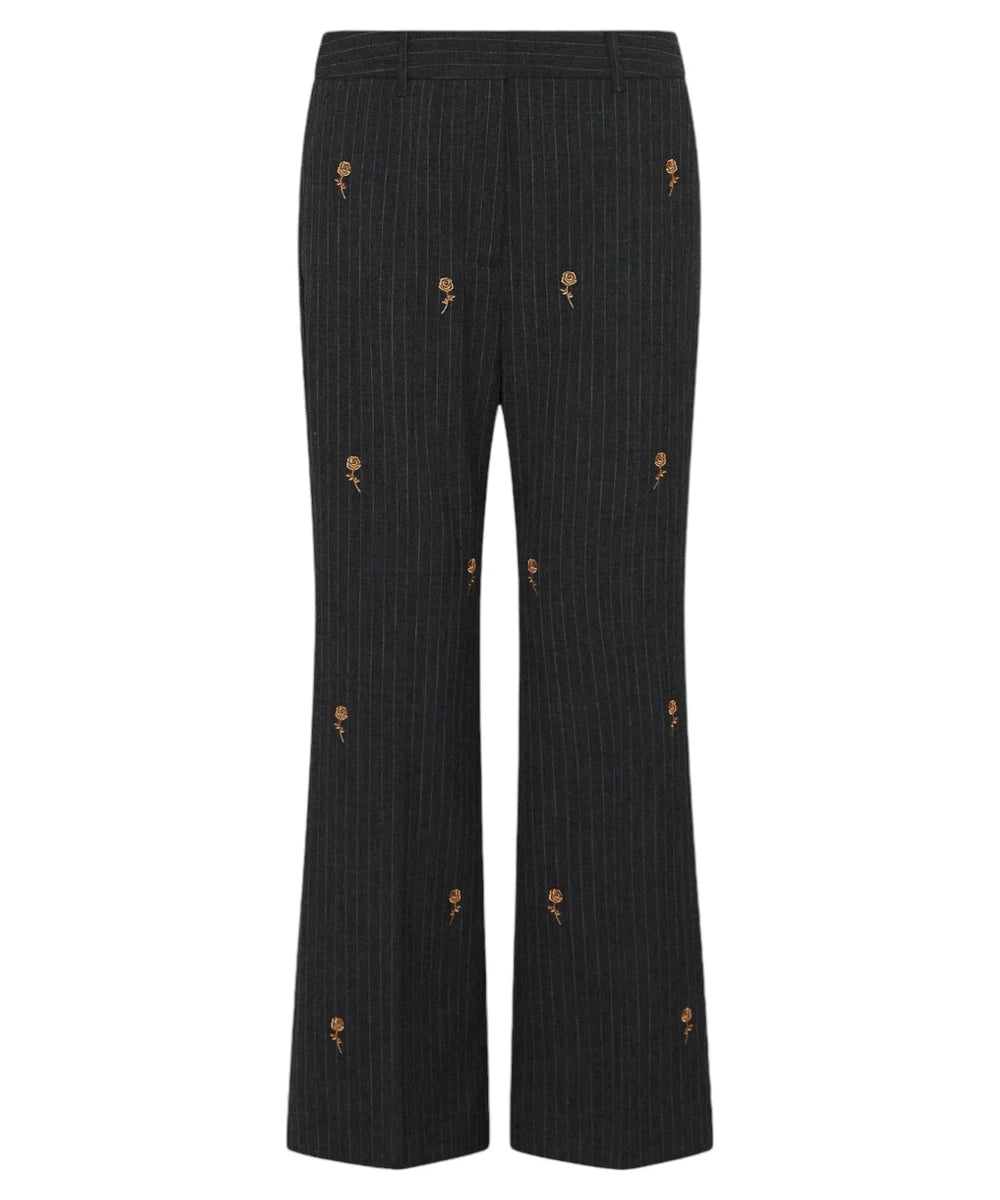 Pantaloni Teglia Flare Gessati con Ricami di Rose-Marella-Pantaloni-Vittorio Citro Boutique